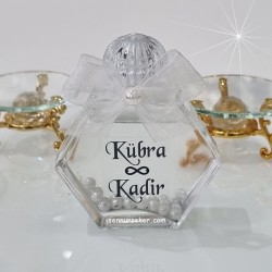 ŞENNUR - Altıgen Cam İncili, Simli, Kolonya Şişesi, Söz, Nişan, Nikah, Düğün Hediyeliği 3791